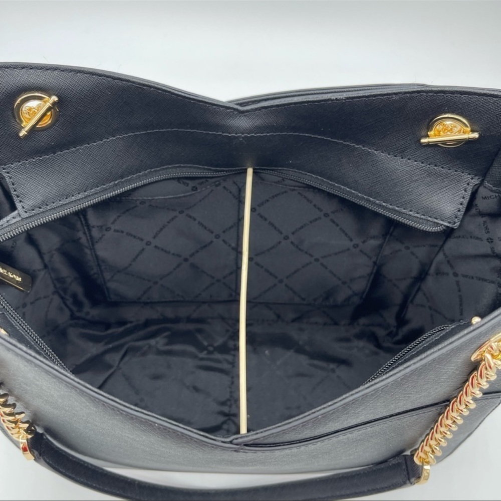 Michael Kors Large X Chain Shoulder Tote Bag Rich Black Leather - Picture 6 of 10